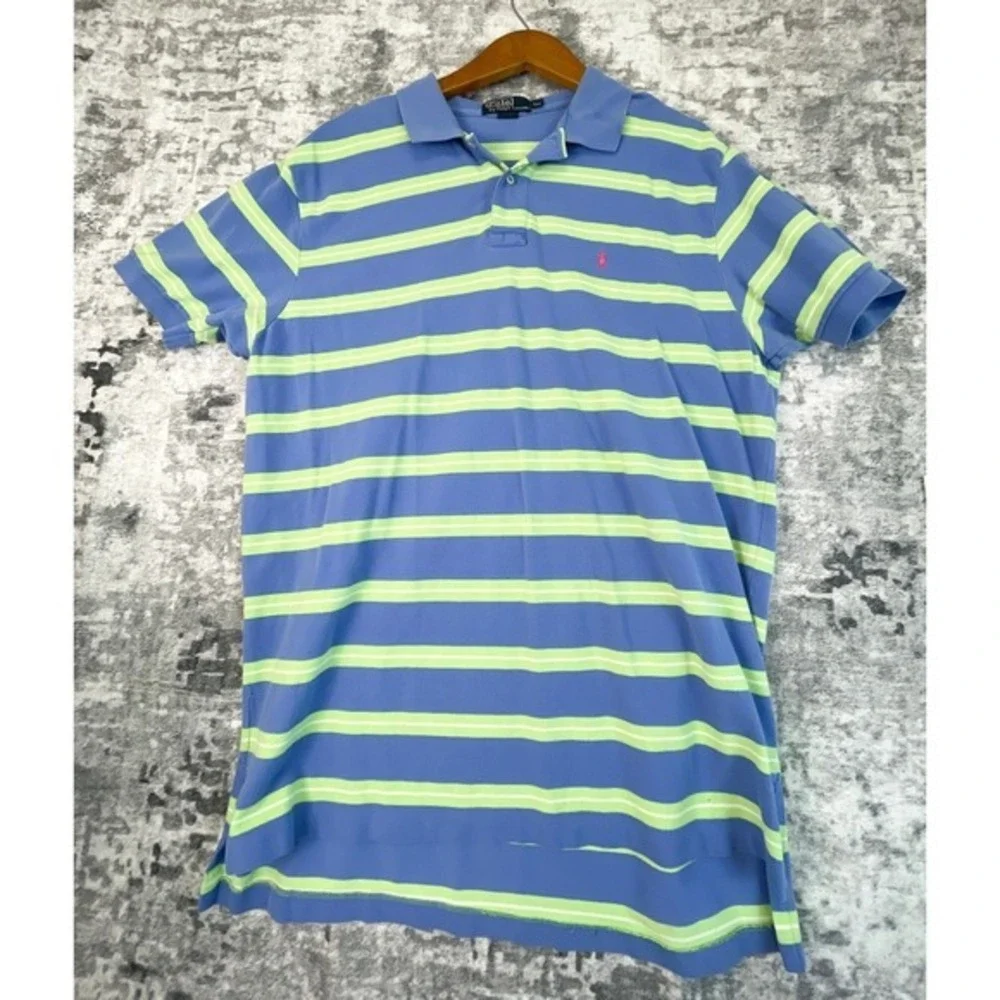 Polo Ralph Lauren Men's Striped Polo‎ Shirt Blue Green XXL Classic Fit Embroider